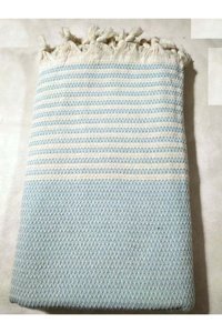 Mandaş Pamuklu Püsküllü Süngersiz Çizgili Yeşil Tekli Koltuk Örtüsü 180x304 cm
