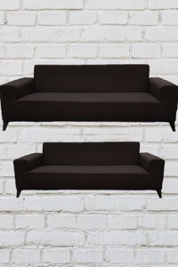 Şahane Ev Mikro Polyester Likralı Jakarlı Süngersiz Düz Giydirmeli Lastikli Kahverengi Üçlü Koltuk Örtüsü 55x69 cm