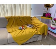 Poyraz Garanti Pamuklu Nubuk Jakarlı Süngersiz Düz Hardal Üçlü Koltuk Örtüsü 175x215 cm