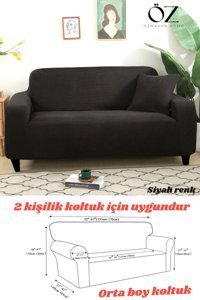 Özmakan Polyester Likralı Jakarlı Süngersiz Petek Desenli Giydirmeli Siyah Tekli Koltuk Örtüsü 130x170 cm