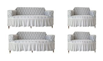 Güzelevim Polyester Jakarlı Süngersiz Damask Desenli Giydirmeli Bej 3-3-1-1 Koltuk Örtüsü 180x230 cm