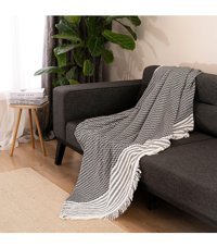 Dafne Moda Naturel Pamuklu Kanvas Süngersiz Armürlü Siyah Üçlü Koltuk Örtüsü 170x210 cm