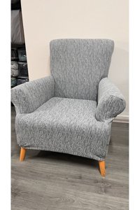 Uzhanem Likralı Jakarlı Süngerli Çizgili Giydirmeli Gri Tekli Koltuk Örtüsü 60x85 cm