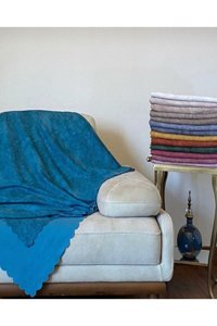 Poyraz Garanti Akrilik Nubuk Jakarlı Süngersiz Düz Turkuaz Üçlü Koltuk Örtüsü 180x220 cm