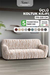 Paulato Mikrofiber Likralı Jakarlı Süngersiz Çizgili Giydirmeli Bej Tekli Koltuk Örtüsü 160x250 cm