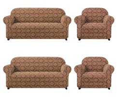 Elgeyar Polyester Likralı Jakarlı Süngersiz Giydirmeli Kahverengi Sekizli Koltuk Örtüsü 180x230 cm