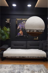 Star Home Collections Pamuklu Polar Saçaklı Süngersiz Geometrik Desenli Ekru Tekli Koltuk Örtüsü 120x220 cm
