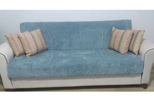 Armada Polyester Likralı Süngersiz Çizgili Giydirmeli Lastikli Mavi Tekli Koltuk Örtüsü 175x215 cm