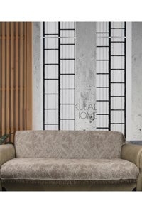 Kubal Home Pamuklu Püsküllü Süngersiz Düz Kahverengi Tekli Koltuk Örtüsü 170x220 cm