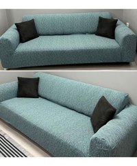 Riseler Home Likralı Jakarlı Süngersiz Çizgili Giydirmeli Yeşil Üçlü Koltuk Örtüsü 180x230 cm