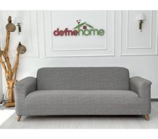 Defne Home Keten Süngersiz Giydirmeli Gri Üçlü Koltuk Örtüsü 180x230 cm