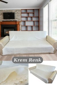 Uytm Kadife Polar Süngerli Çizgili Bej Tekli Koltuk Örtüsü 175x210 cm