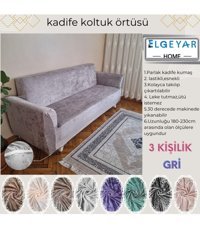 Elgeyar Kadife Likralı Jakarlı Süngersiz Armürlü Giydirmeli Gri Üçlü Koltuk Örtüsü 180x230 cm