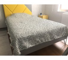Koza Home Pamuklu Saçaklı Süngersiz Leopar Desenli Yeşil Tekli Koltuk Örtüsü 160x220 cm