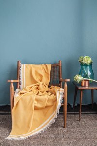 İssimo Home Athens Pamuklu Saçaklı Süngersiz Düz Sarı Tekli Koltuk Örtüsü 170x200 cm