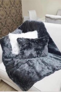 Paris Life Pamuklu Polar Peluş Süngersiz Antrasit Üçlü Koltuk Örtüsü 150x150 cm