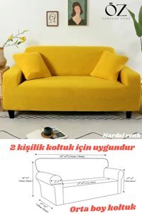 Özmakan Polyester Likralı Jakarlı Süngersiz Petek Desenli Giydirmeli Sarı Tekli Koltuk Örtüsü 130x170 cm