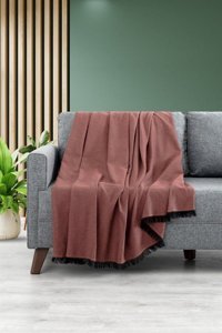 Denizli Concept Lalin Pamuklu - Polyester Kanvas Saçaklı Süngersiz Armürlü Kiremit Üçlü Koltuk Örtüsü 200x200 cm