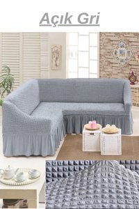 Uytm Polyester Bürümcük-Likralı Drapeli Süngerli Çizgili Giydirmeli Gri Tekli Koltuk Örtüsü 400x550 cm