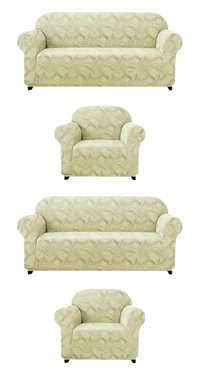 Kanway Jakarlı Süngersiz Soyut Desenli Giydirmeli Krem 3-3-1-1 Koltuk Örtüsü 180x230 cm
