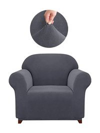 Uytm Bambu - Pamuklu Likralı Süngerli Çizgili Giydirmeli Gri Tekli Koltuk Örtüsü 180x230 cm