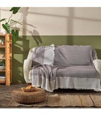 Homease Pamuklu Püsküllü Süngersiz Zikzaklı Kahverengi Tekli Koltuk Örtüsü 170x210 cm