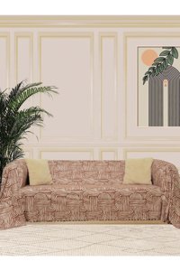 Latuda Concept Softmicro Mikrofiber Şal Süngersiz Geometrik Desenli Kiremit Tekli Koltuk Örtüsü 180x220 cm