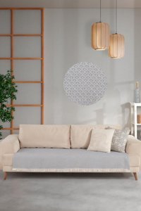 Znp Home Halfy Pamuklu Polar Saçaklı Süngersiz Çizgili Gri Tekli Koltuk Örtüsü 100x210 cm