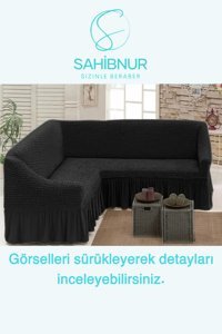 Sahibnur Pamuklu - Polyester Bürümcük Jakarlı Süngersiz Geometrik Desenli Giydirmeli Siyah Tekli Koltuk Örtüsü 180x350 cm