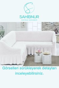 Sahibnur Pamuklu - Polyester Bürümcük Jakarlı Süngersiz Geometrik Desenli Giydirmeli Beyaz Tekli Koltuk Örtüsü 180x350 cm