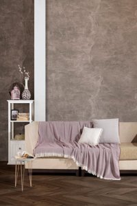 Miracolo Home Pamuklu Saçaklı Süngersiz Çizgili Bordo Tekli Koltuk Örtüsü 180x220 cm