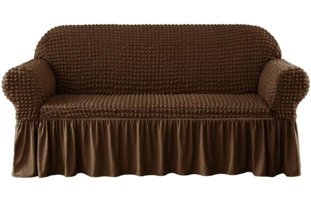 Elgeyar Pamuklu - Polyester Bürümcük Jakarlı Süngersiz Armürlü Giydirmeli Kahverengi Üçlü Koltuk Örtüsü 183x230 cm