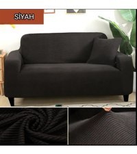 Güzel Aral GA-280 Pamuklu - Polyester Streç Süngersiz Düz Giydirmeli Lastikli Krem Üçlü Koltuk Örtüsü 180x220 cm