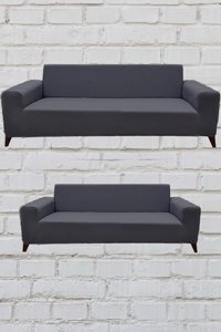 Şahane Ev Mikro Polyester Likralı Jakarlı Süngersiz Düz Giydirmeli Lastikli Gri Üçlü Koltuk Örtüsü 55x69 cm