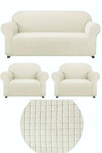 E Bahar Polyester Likralı Jakarlı Süngersiz Armürlü Giydirmeli Bej Beşli Koltuk Örtüsü 180x230 cm