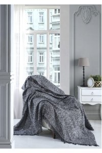 Nasır Home Pamuklu Saçaklı Süngersiz Düz Siyah Tekli Koltuk Örtüsü 180x220 cm