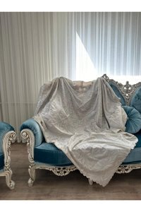 Muteks Tay Tüyü Süngersiz Çiçek Desenli Bej Tekli Koltuk Örtüsü 175x210 cm