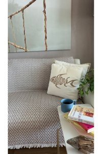 Lapipa Pamuklu Saçaklı Süngersiz Armürlü Bej Tekli Koltuk Örtüsü 170x210 cm
