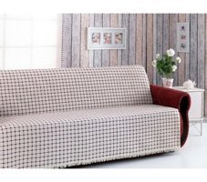 Buldan Pamuklu Kanvas Saçaklı Süngersiz Ekoseli Bordo Üçlü Koltuk Örtüsü 180x220 cm