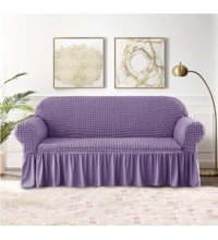 Özmakan Pamuklu - Polyester Likralı Jakarlı Süngersiz Düz Giydirmeli Mor Üçlü Koltuk Örtüsü 180x230 cm