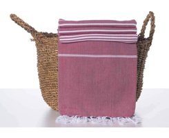 Hare Pamuklu Püsküllü Süngersiz Çizgili Bordo Tekli Koltuk Örtüsü 170x210 cm