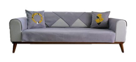 Abbonlin Pamuklu Süngersiz Çiçek Desenli Gri Dörtlü Koltuk Örtüsü 185x220 cm