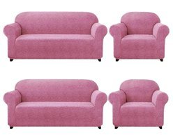 Karahanlı Polyester Süngersiz Mermer Desenli Giydirmeli Pembe Dörtlü Koltuk Örtüsü 180x230 cm