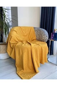 Sümer Pamuklu Polar Süngersiz Düz Hardal Tekli Koltuk Örtüsü 175x215 cm