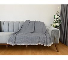 Niks Home Pamuklu Saçaklı Süngersiz Düz Gri Tekli Koltuk Örtüsü 170x210 cm