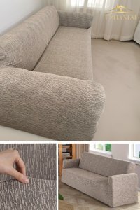 Uzhanem Pamuklu - Polyester Bürümcük-Likralı Süngerli Çizgili Giydirmeli Kahverengi Tekli Koltuk Örtüsü 180x230 cm