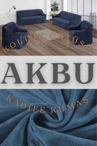 Akbu Kadife Süngersiz Düz Giydirmeli Lastikli Lacivert Dörtlü Koltuk Örtüsü 180x230 cm