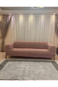 Uzhanem Likralı Jakarlı Süngerli Çizgili Giydirmeli Pembe Tekli Koltuk Örtüsü 180x240 cm