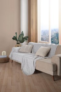 Miracolo Home Pamuklu - Polyester Saçaklı Süngersiz Kamuflaj Desenli Gri Tekli Koltuk Örtüsü 180x220 cm