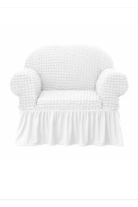 Akbu Pamuklu - Polyester Bürümcük Fırfırlı Süngersiz Giydirmeli Lastikli Beyaz Tekli Koltuk Örtüsü 70x80 cm